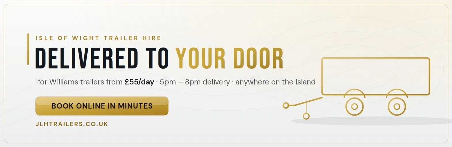 Delivered to your door — Ifor Williams trailers from £55 a day, 5pm to 8pm delivery, Island-wide. Book online in minutes at jlhtrailers.co.uk